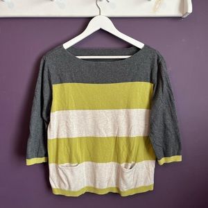 Ana Green, Grey and Off White 3/4 Sweater